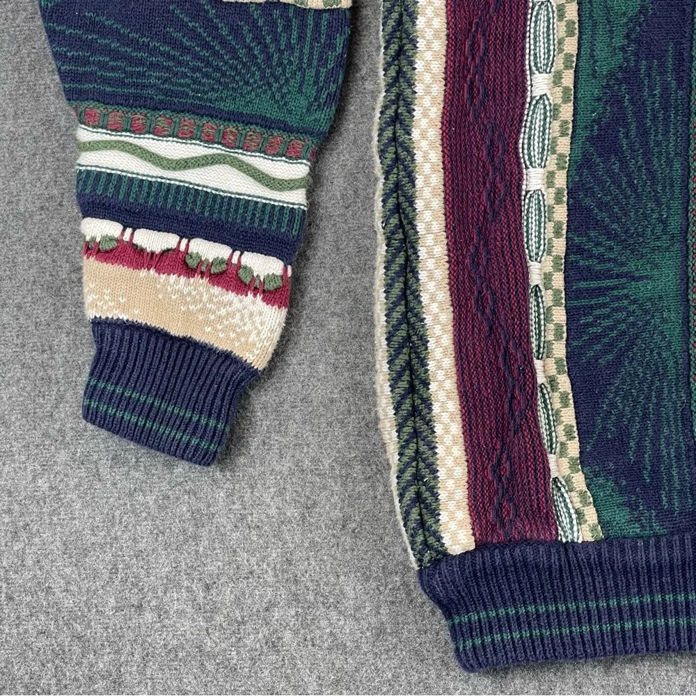 Vtg Cotton Traders 3D Knit Sweater Mens Medium Chunky Cable Coogi Style Cosby
